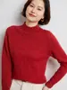 Suéter grueso de cachemira pura con cuello semi-alto y hombros raglán, una capa base cálida y versátil para mujer, un top de punto elegante y versátil
