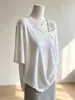 Camiseta de manga corta con cuello en V, transpirable, dobladillo rizado, adelgazante, para mujer, nuevo estilo 2026, top casual holgado simple para mujer en verano