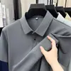 Camisa Polo Masculina de Seda Gelada Sem Costura de Manga Curta para Jovens e Meia-Idade, Camiseta Casual de Negócios Respirável Elástica de Meia-Manga