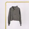 Moletom Lulu com Gola Alta e Meio Zíper com Etiqueta, Em Estoque Entrega Direta, Etiqueta Dourada, Zíper Dourado, Moletom Casual Solto Curto de Fleece