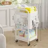 Prateleira de armazenamento de cozinha de chão, prateleira de lanches multicamadas, prateleira de armazenamento com painel perfurado, cesto suspenso, prateleira de armazenamento, carrinho pequeno