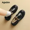 Mocasines Augu Shiden Negros para Mujer 2026 Nuevos Zapatos de Invierno Estilo Británico Zapatos Pequeños de Cuero con Piel y Terciopelo Zapatos de Algodón