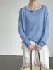 Blusa de Verano Esencial Taochuan con Hombros Descubiertos y Rayas para Mujer, Estilo Holgado y Relajado, Top de Manga Larga Protector Solar Yl728