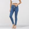 Pantalones vaqueros europeos y americanos personalizados al por mayor para mujer, leggings azules de cintura media, pantalones vaqueros ajustados de exportación europea y americana de Amazon para mujer.