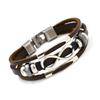 Moda europeia e americana retrô feita à mão multicamadas pulseira de couro de vaca masculina de 8 caracteres joias da sorte