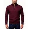 Suéter de malha masculino com gola alta e zíper parcial para outono e inverno, camisa base quente com forro de fleece, jaqueta suéter casual masculina