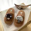 Estilo Lindo Cómodo Slip-on Hogar Felpa Interior Otoño/Invierno Punta Abierta Chanclas Mujer Suela Suave Pantuflas de Algodón Estilo Coreano