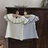 Camiseta sin mangas de verano estilo INS con lunares y cuello con volantes de manga corta para bebés niñas, capa base de moda estilo coreano