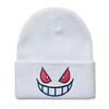 Gorro de punto bordado con dibujos animados de estilo europeo y americano, con boca grande y ojos rojos, cálido, de lana para otoño e invierno.