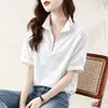 2026 Camisa Manga Curta Fina Zíper Gola Cinchada na Cintura Camisa Nova Camisa Doll Curta Top Solto Feminino Amarelo