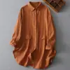 Estilo Neutro Preguiçoso Algodão Puro Retrô Casaco Fino Solto Casual Camisa Grande Camisa Feminina Tamanho Grande