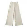 Coleção Outono/Inverno 2026: Calça de terno de alta qualidade, elástica, cor amêndoa, para mulheres, com cintura alta, caimento fluido, estilo casual, corte justo e design de perna reta e larga.