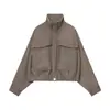 Ropa Europea y Americana Transfronteriza Za Otoño e Invierno Nueva Moda Simple Versátil Cuello Alto Espiga Chaqueta Bomber