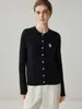 Cárdigan de Cachemir Puro 100% para Mujer, Tejido de Punto Trenzado, Cuello Redondo, Parche de Transferencia de Calor de Cachorro, Manga Larga, Chaqueta Casual Cálida de Otoño Invierno