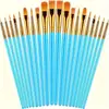 Popular Transfronteiriço Conjunto de Pincéis para Pintura a Óleo com Hastes Plásticas Peroladas de 20 Peças Cabelo de Nylon Caneta de Pintura Infantil Pincel para Pintura a Óleo Gouache