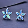 Europa e Estados Unidos Amazon Novo estilo ins Brincos de flor de cinco pétalas azuis e brancos 925 Aobao brincos versáteis para mulheres