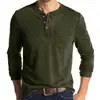 Camiseta de Manga Larga para Hombre 2026 Transfronteriza Algodón Corte Delgado Cuello Henley Bolsillo Camisa Base Transpirable Absorbe la Humedad Top para Hombre
