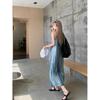 Verão Novo Manchado Denim Sling vestido Mulheres Design de Verão Nicho Elegante Emagrecimento Vestido Reto
