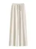 Calças de Lã Merino 100% Australiana Wide Leg Femininas Outono Inverno Calça Reta Caimento Macio Cashmere Branco Comprimento Total