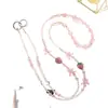 Cordón para Teléfono Móvil Hecho a Mano para Mujeres, Correa Larga de Cadena Rosa Fresita, Accesorio Largo Cruzado, Cadena Larga de Teléfono Móvil de Perla y Cristal