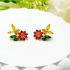 Nuevo Estilo Fresco Lindo Exquisito Color Circonia Flor Diseño de Moda Entrada Lujo Nicho Pendientes de Broche de Plata 925
