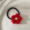 Estilo coreano fofo anel de cabelo de lã com florzinha vermelha broche de recompensa para estudantes grampo de bico de pato de menina japonesa acessórios de cabelo elástico