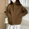 Cardigã Tricotado Casual Simples de Cor Sólida com Gola Alta e Zíper Duplo para Mulheres, Versão Coreana de Outono e Inverno, Jaqueta Suéter Versátil Solta