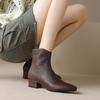 Botines Chelsea Básicos Versátiles de Piel de Vaca Texturizada con Boca en V para Mujer, Invierno 2023, Tacón Medio Cuadrado Grueso, Tallas Grandes y Pequeñas Disponibles