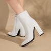 Botas curtas bege transfronteiriças bico fino salto grosso sapatos femininos outono e inverno 2023 Novo design de nicho salto alto com estampa de pedra