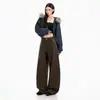 Jeans de mujer transfronterizos con corte curvo, estilo retro americano, bolsillos verticales, pantalones largos casuales de color marrón chocolate, extralargos de color marrón chocolate