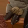 Primer Encuentro Temporada 2026 Otoño Nuevas Pantuflas de Piel con Puntera Brogue Británica Retro para Usar Afuera