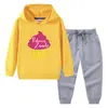 Nova coleção outono/inverno 2023 roupas infantis transfronteiriças conjunto de duas peças para bebê com capuz, suéter e calça, algodão, manga longa