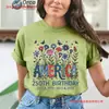 Transfronterizo [Talla europea] Nuevo modelo 2026 Aniversario 250 del Día de la Independencia de América Camiseta floral de manga corta para mujer