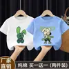 Ropa infantil camiseta de manga corta para niños 2026 nuevo estilo de verano para niños mayores, top de verano de algodón puro de manga media para niños