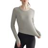 Chuanton Manga Larga Secado Rápido para Mujer Exterior Adelgazante Cuello Redondo Versátil Deportes Correr Fitness Ropa Otoño