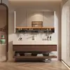 Gabinete de banheiro moderno estilo minimalista combinação bancada integrada em cerâmica termoformada lavatório de banheiro lavatório para lavar o rosto bancada de banheiro