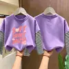 Camiseta de manga larga a rayas de algodón puro para niñas, estilo primavera/otoño, nueva colección 2026, moderna y elegante, diseñada para niñas de talla mediana a grande, con un look en capas