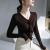 Top con Volantes Otoño e Invierno Nuevo Camiseta Base Interior Elástica Elegante Manga Larga