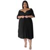 N7873 en stock Ropa de mujer transfronteriza de comercio exterior europeo y americano Amazon nuevo vestido de talla grande con cuello en V y dobladillo plisado de manga corta
