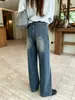 Jeans largo feminino com aplicações de strass, nova coleção de outono 2026, cintura alta, modelagem solta, estiloso, com design de perna reta, comprimento até o chão