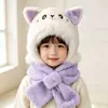 Conjunto de Gorro y Bufanda de Gato para Niños, Invierno Felpa Lindo Gorro con Protección para Orejas de Bebé Niña, Calentador de Cuello Grueso y Cálido para Niños