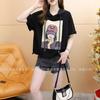 Playera de Algodón Puro de Manga Corta con Capucha para Celebridad de Internet que Reduce la Edad para Mujer 2025 Verano Nuevo Versátil Casual Suelta Top de Media Manga Trendy