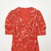 Ins estilo europeu e americano 2026 nova moda temperamento feminino atacado deslocamento estampa francesa decote V manga curta vestido