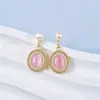 Aretes de Perla de Agua Dulce Natural Piedra Ojo de Gato para Mujer, Retro Francés Lazo Microincrustado Circonita Aretes de Alta Gama