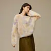 Suéter de mohair estampado estilo preguiçoso feminino ombro a ombro manga longa novo suéter de tricô solto outono precoce grosso