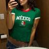 2025 Verano Mujer Bandera Mexicana Patrón Bordado Top Manga Corta Y2K Hermoso Corte Ajustado Estación Independiente Venta al Mayoreo