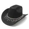 Novo chapéu de noiva em camurça espessa com franjas e acessórios de strass, chapéu de cowboy western