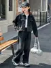 Conjunto de Mezclilla Degradada para Niñas 2026 Otoño Nuevo Estilo Chaqueta Corta de Solapa Mediana y Grande Pantalones de Pierna Ancha Ropa de Otoño para Niños