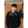Sudadera con solapa de cuadros negros para hombre, Top de diseño nicho para primavera, Estilo retro americano de alta gama, Chaqueta de hombro normal