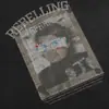 Estampado facial creativo, diseño de dos piezas simulado, manga larga, cuello redondo, camiseta estilo hombre, adecuada para primavera y otoño, corte holgado, inspiración streetwear, top de cuello redondo